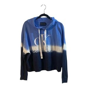 Calvin Klein Jeans Blue and White Monogram Logo Tie Dye Sweater Size X large